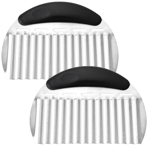 Wanmu 2 Pcs Large Crinkle Cutter, Stainless Steel Wavy Chopper, French Fry Cutter Slicer, Kitchen Cutting Chopping Tools with Handle for Potatoes Waffle Chips Carrot Fruits Vegetable Onions- Black