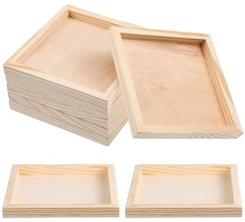 NOLITOY 6pcs Wooden Painting Trays, Unfinished Puzzle Sorting Trays Art Display Holder for Crafts Serving Small Item Organization Home Decor