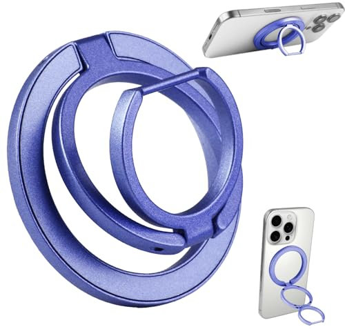 Magnetic Phone Ring Holder for MagSafe 360 Rotating Finger Grips Stand Adjustable Dual-Sided Magnet Expanding Loop Kickstand with Iron Plate for Car Mount iPhone 16 15 14 13 12 Pro Max Plus Galaxy