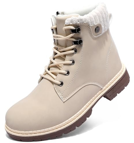 VTASQ Stivali Donna Inverno Scarpe da Neve Impermeabili Stivaletti Pelliccia Stringate Outdoor Stivali da Trekking Caldi Snow Boots GR.37-42 Beige-37EU