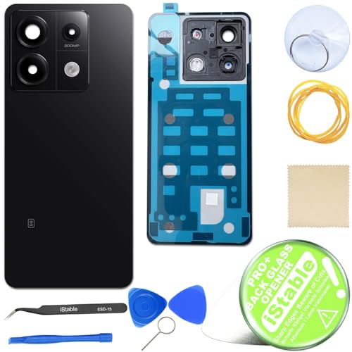iStable Akkudeckel Set für Xiaomi Redmi Note 13 Pro 5G Rückseite Glas mit Kamera Linse Deckel Backcover Schwarz