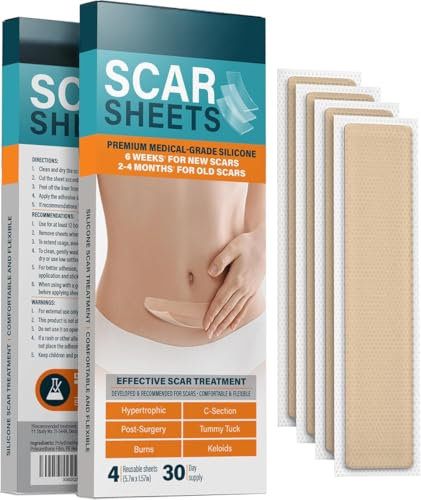 Fogli Cicatriziali in Silicone Premium di Grado Medico Professionali (10 Toppe 4x15cm) | Cerotti Cicatrici Tratta tutte le cicatrici Causate da Cesareo, Chirurgia, Ustioni, Cheloidi, Acne e Altro