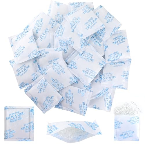 Bomtop 40 Pezzi Bustine di Sacchetti di Gel di Silice per Umidità, 10g Silica Gel Bustine, Silica Gel, Gel di Silice Sacchetti Anti Umidità per Armadi, Cassetti Scarpe, Necessità Giornaliere