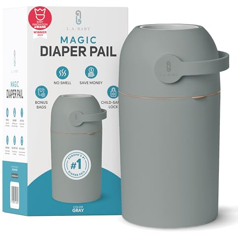L.A. BABY Magic Seau à couches – Système breveté 100 % sans odeur avec sécurité enfant – Design primé – Pas de recharge nécessaire – Fonctionne avec des sacs poubelle ordinaires – Vert