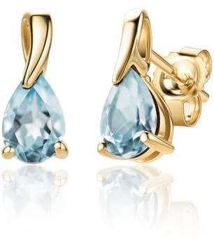 MIORE Schmuck Damen, Weißgold/Gelbgold 9 Karat 375, Goldene Ohrringe Damen, Tropfen Ohrringe Hängend mit Saphir/Rubin/Smaragd/Topas/Amethyst/Aquamarin, Ohrstecker Gold in hochwertiger Schmuckbox