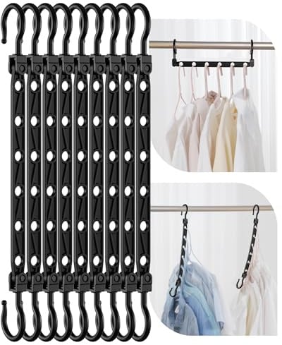 Latoxcaa Platzsparende Kleiderbügel, 8 Stück Magic Hangers mit 6 Löchern & 360° Drehhaken, Stabile Haken für Schwere Kleidung, Schrank Organizer, ideal für Studenten Mädchenzimmer, Schwarz