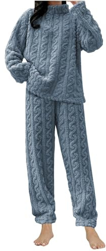 Generico Pigiama Donna Invernale Pile Caldo Flanella Peloso e Pantaloni Taglie Forti Lovable e Morbido Tuta Pile 2 Pz Set Invernale