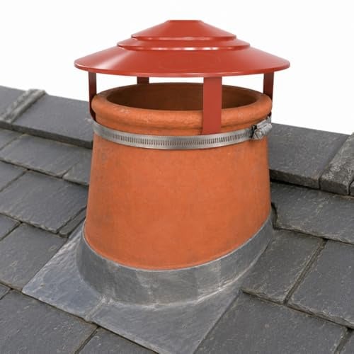 Reeds Chimney Capping Cowl 200–250mm Terracotta – Chimney Pot Cap Cover – for Unused Chimneys – Includes Strap Fixing Kit – Model 19-03010302
