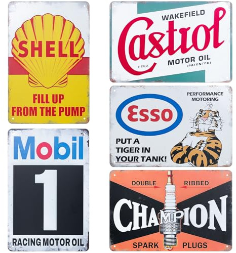 TEUYOE 5 PCS Vintage Metal Tin Sign 20 x 30 cm for Man Cave Decor | Rounded Corners With Pre-Drilled Holes. Rust-Resistant, Fade-Proof. Suitable For Garage, Bars, Cafes, Restaurants
