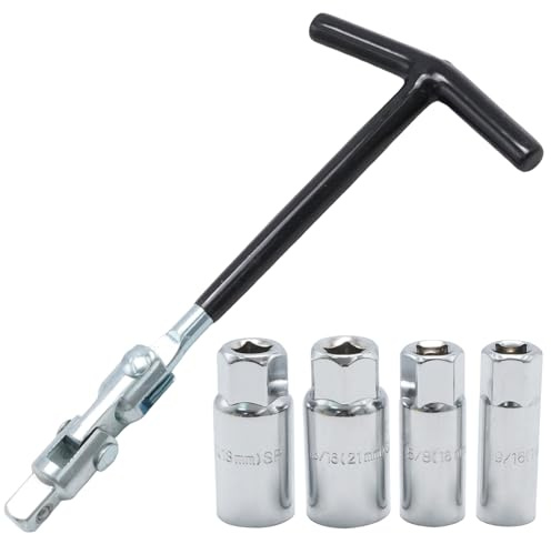 Ollanoos Zündkerzenschlüssel Set, 14/16/18/21mm, 5 Stück Universal Zündkerzensteckschlüssel, Konstruktion aus hochharter Kohlenstoffstahl, T-Griff-Design, Geeignet für die Meisten Autos und Motorräder