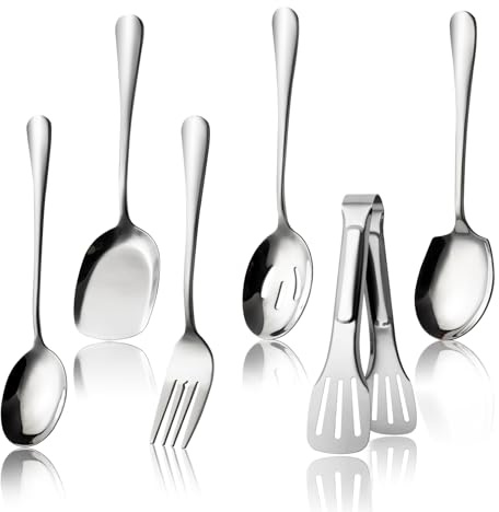6PCS Stainless Steel Kitchen Utensils Set, Heat-Resistant Serving Spoon Set