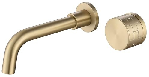 Sailainuo Gold Basin Mixer Taps Wall Mounted Brushed Brass Bathroom Tap | Concealed Sink Faucet, Knob Handle Swivel Spout, Bath Hot and Cold