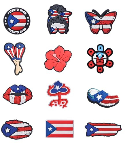 Cute Shoe Charms Accessories Cartoon Shoes Decoration Charms for Girls Boys Women Wen Birthday Party Gifts, Multi-color (Puerto Rican flag colors), 2-4cm