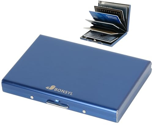 BONSYL® Kreditkartenetui, RFID Blockierung Schlankes Metall Kreditkartenetui Geldbörsen mit 6 Kartenfächer für Damen und Herren.(6 Karten/BlauSlot)