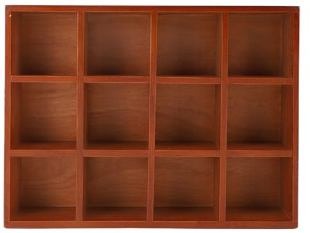 HEEPDD Wood Trinket Shelf,Vintage Wall Mounted 12 Compartments Holder Display Shelf Sturdy Elegant Mug Shelf with Glossy Edges for Knick Knack Cup Collection Figure