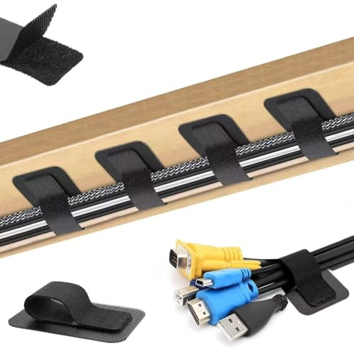 Kabelmanagement Schreibtisch,Kabel Organizer Schreibtisch,Kabel verstecken Langer Kabelbinder,Schreibtischzubehör Ablage,Cable Management Under Desk,25 Paar (25, Schwarz)