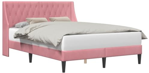 vidaXL Bettrahmen mit Kopfteil Rosa 140 x 200 cm Samt, Modernes rechteckiges Bettgestell, langlebiges Samtfinish, komfortable Schlafzimmermöbel, schlankes Design, kuschelige Bettwäsche für drinnen