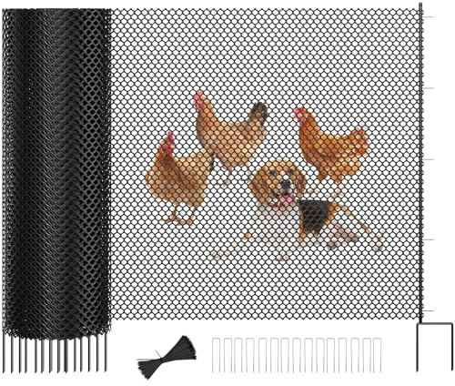 SUNYRISY Hühnerzaun Gartenzaun 100cm hoch 25m lang Hundezaun | Mobiler Weidezaun Steckzaun Geflügelnetz Begrenzungszaun Maschendrahtzaun Schafzaun, 15 x Pfosten, Schwarz Diamond