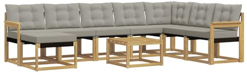 vidaXL Outdoor-Sofagarnitur mit Kissen 9 pcs Weiß und Hellgrau, Modernes Garten-Sofa-Set, wetterfeste Möbel, strapazierfähige Couch, perfekte Sitzgelegenheit am Pool