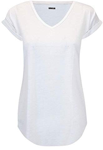 Fashion Star Womens Plain Stretchy Curved Hem Jersey T-Shirt White Plus Size (UK 16/18)