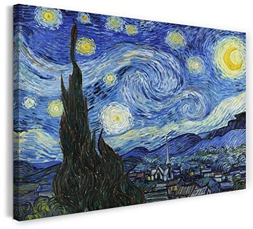 Hochwertiges Leinwandbild auf Keilrahmen (60x40cm): Vincent van Gogh - Die Sternennacht (1889)