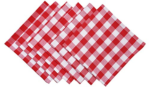 Yourtablecloth Buffalo Plaid 100% Baumwolle Tuch Kariert Dinner Tischservietten - Lebendige Farben - Weich & Super Saugfähig Servietten 20x20 Set von 6 rot und weiß
