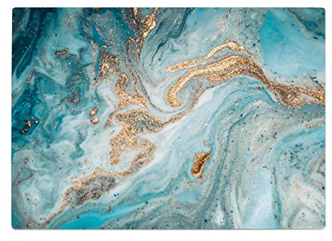 Blue Teal White Gold Marble Kitchen Worktop Protector Saver Glass Chopping Board