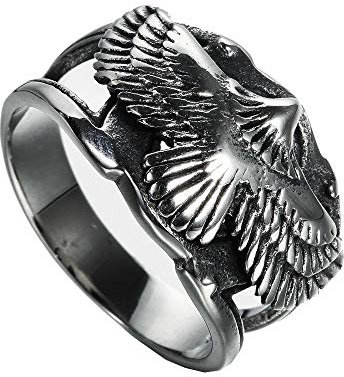 HIJONES Herren Edelstahl Coole Punk Flying Eagle Hawk Ring Silber Schwarz Größe 54
