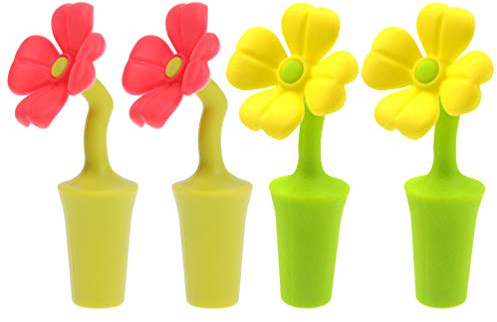4 Pcs Colorful Beverage Stopper Bottle Stopper Wine Corker Wine Bottle Cork Wine Corks Bottle Caps Reusable Sealer Covers Colored Wine Bottles Wine Stopper Flower Shape