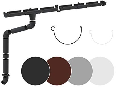 RAINWAY L Regenrinnen Komplettset (1 Dachseite) - PVC-U Kunststoff in 4 Farben, für Dachflächen > 100m² empfohlen (Set für min. 2 Meter, grau) Regenrinnen PVC Plastik