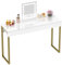 GreenForest Dressing Table with 2 Drawers Glossy White 100 x 40 cm Home Office Computer Desk Makeup Vanity Console Table with Metal Gold Legs for Small Spaces Bedroom Furniture No Mirror,Gold