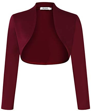 KOJOOIN Mujer Bolero Elegante Torera Cardigan Manga de 9/10 Fiesta Mujer Shrug Borgoña XXL
