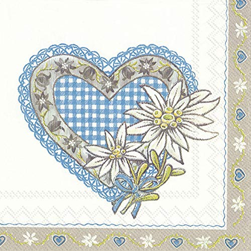 Ideal Home Range Ihr Lunch Serviette Lovely Edelweiss Blue 33x33cm 20 STK/Packung