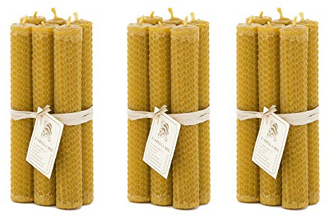 L’abella Mel – Pack de 18 velas naturales de cera de abeja de 15cm – Cada paquete incluye 6 velas naturales hechas a mano
