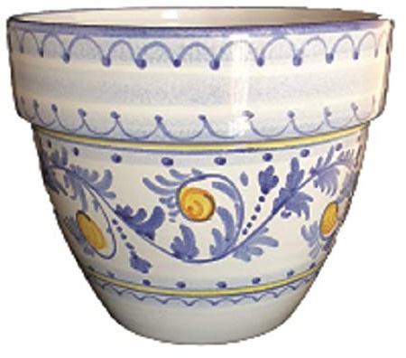 Generico Vaso e Sottovaso in Ceramica di Vietri Dipinti a Mano, Diametro 25 cm, Altezza 21 cm, per Succulente Piante Grasse Mini Cactus Orchidea, Terracotta