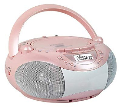 jiande CD Player Portable Boombox with AM/FM Radio, Headphone Jack, Replay CD/DVD Tape Recording, MP3/MP4 Player Multifunctional Learning Machine (Color : Pink)