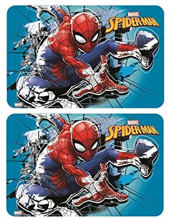 2 Stück Spiderman Tischunterlage Platzdeckchen Malunterlage Knetunterlage Eßunterlage (Blau Set 1)