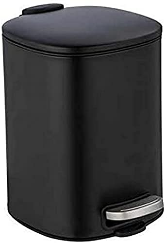 WENKO Kosmetik-Treteimer Mod. Alassio, Abfalleimer mit 5 Liter Volumen, hochwertiger Badezimmer-Mülleimer mit Easy-Close Absenkautomatik, aus lackiertem Stahl, 20,5 x 27 x 24,5 cm, Schwarz