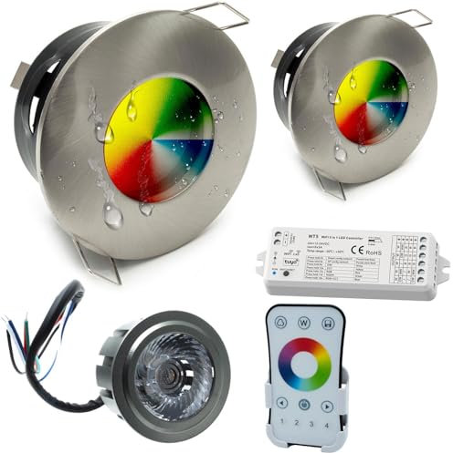 KIT 2 faretti cromoterapia bagno turco sauna box doccia sensoriale centro estetico incasso LED 12W RGB controller WiFi vocale compatibile con Amazon Alexa 24V IP65 effetti programmi di luce RGBW 3000K