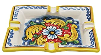 ILAB Aschenbecher aus Keramik von Hand verziert von sizilianischen Keramikern von Santo Stefano di Camastra Blume rot Art. 27
