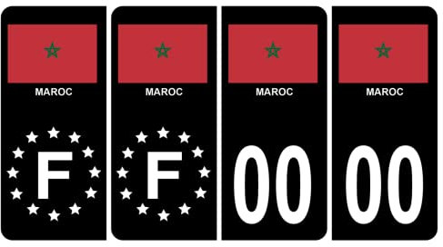 HADEXIA Pack 2 Paires Autocollant Stickers Plaque d'immatriculation Premium Drapeau Maroc Noir - Numéro Personnalisé