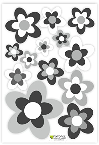 FOTOFOL 13 Aufkleber Auto Hippie Blumen - Sticker Flower Power Sommer - für Auto, Fahrzeuge, Roller, Moped, Motorrad-Helm - perfekt für VW Bulli California (Schwarz-Weiß)