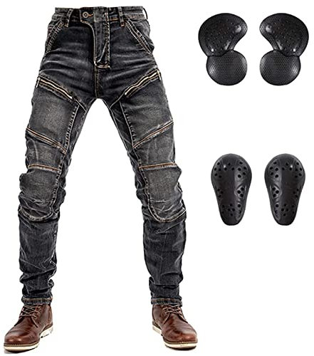 GEBIN Motorradhose Herren - Aramidfaser Motorradjeans mit Protektoren, Geeignet für Winter und Sommer, Atmungsaktiv und Strapazierfähig (Schwarz,M)