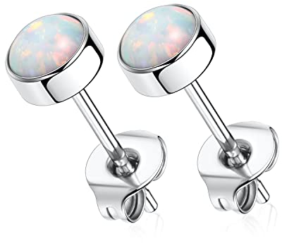 G23 Titan Opal Ohrstecker Set - Implantat Grade Hypoallergene Ohrringe Weiße Opal 4mm Silber Knorpel Helix für Frauen Mädchen Männer Empfindliche Ohren 1 Paar