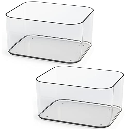 TIENDA EURASIA - Pack de 2 Bandejas Organizadoras, Caja Organizadora Transparente, Organizadores Apilables, Caja Almacenaje Plastico Transparente para Cajones, Baño, Cocina(18 x 14 x 9 cm)