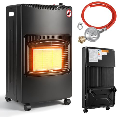 Tubiaz Gasheizofen 4,2 KW Gasheizgerät Faltbar Gas Heizstrahler inkl. Überhitzungsschutz und Kippschutz, ODS Flammschutzeinrichtung, Piezozünder, 305 g/h Gasverbrauch, mit Druckregler & Schlauch