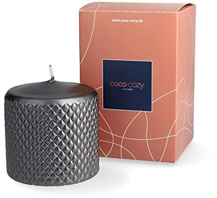 Stumpenkerze Barcelona - anthrazit - lange Brenndauer: ca. 52Std, hochwertige Kerze 9x9cm, ohne Duft, Design Deko Kerze für Weihnachten Advent Winter Hochzeit