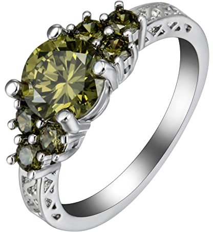 Ring Damen, Art Deco Schmuck Damen Hohler 4 Krappen Runder Zirkonia Grün Silber Größe 52 (16.6)