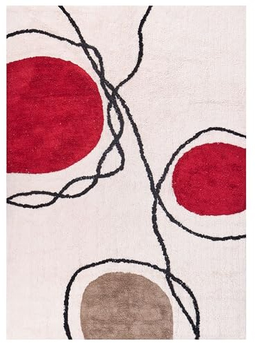 Teppich Baumwolle beige / rot 140 x 200 cm Abstraktes Design Kurzflor Bolat