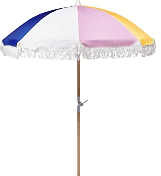 Sonnenschirm mit Volant Regenschutz Holzmast bunt rund ⌀ 150 cm Boho Mondello